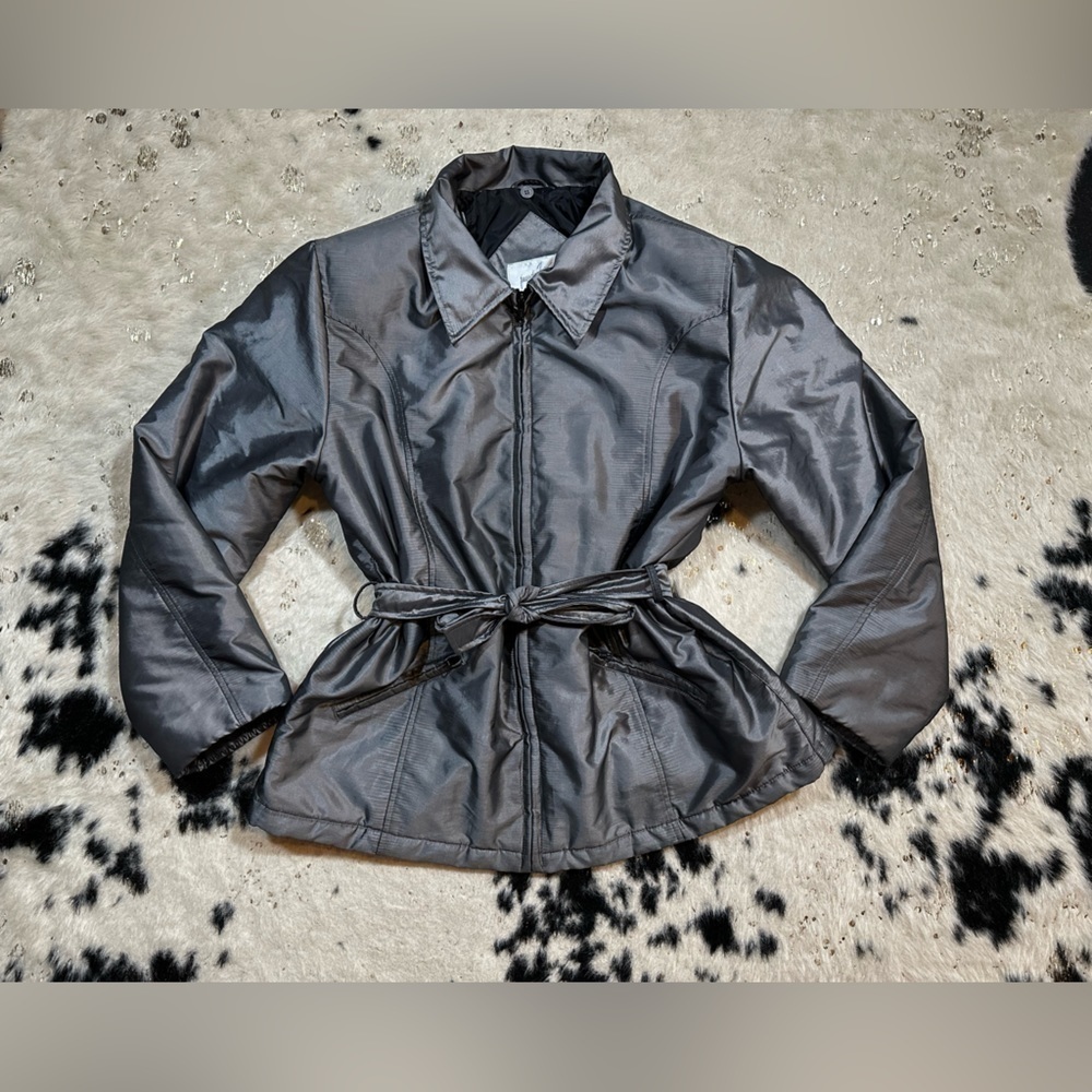 JAQUELINE Ferrar Vintage Women’s Metallic Belted Coat Size XL Tall